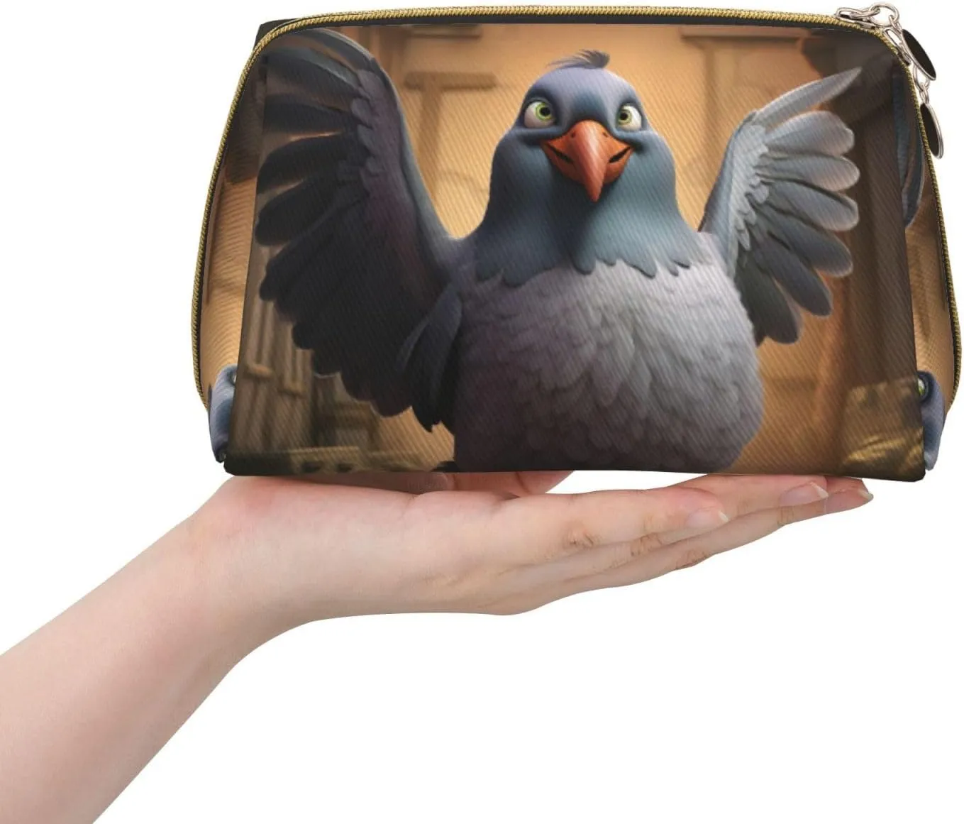Cartoon Pigeon 1 Leather Toiletry Organizer Bag, Travel-Friendly Makeup Pouch For Women