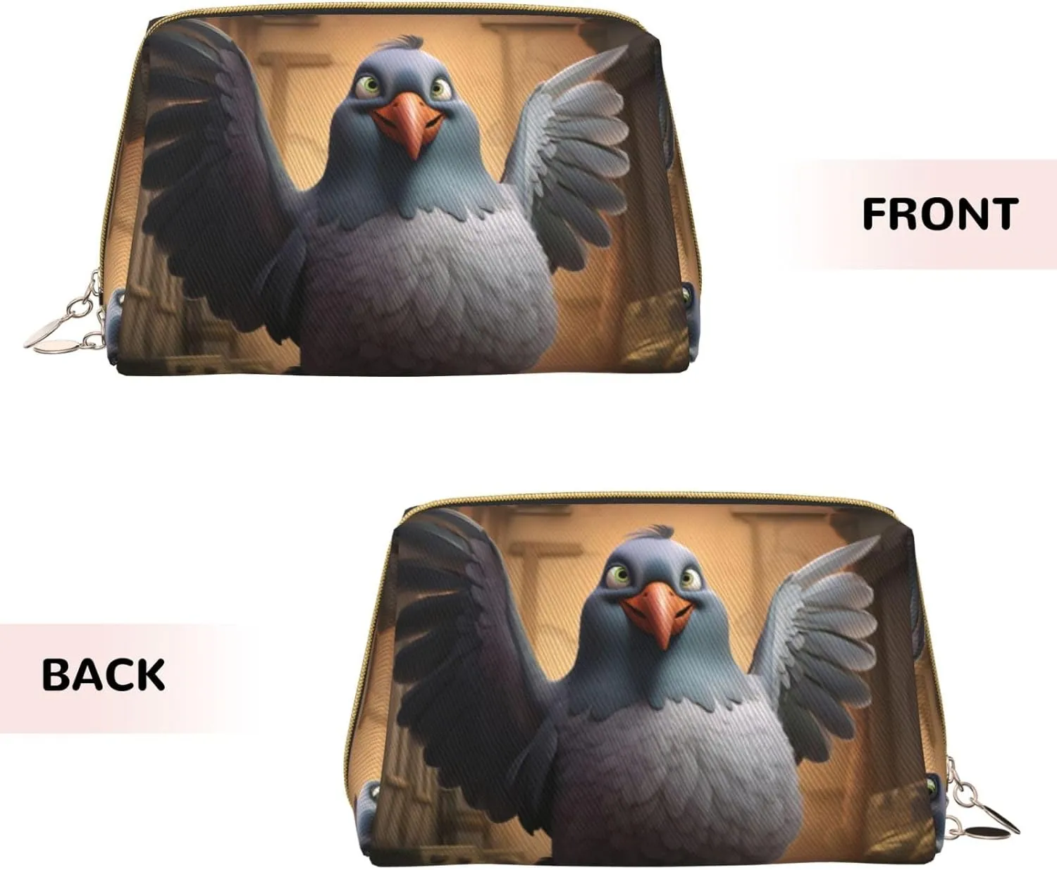 Cartoon Pigeon 1 Leather Toiletry Organizer Bag, Travel-Friendly Makeup Pouch For Women