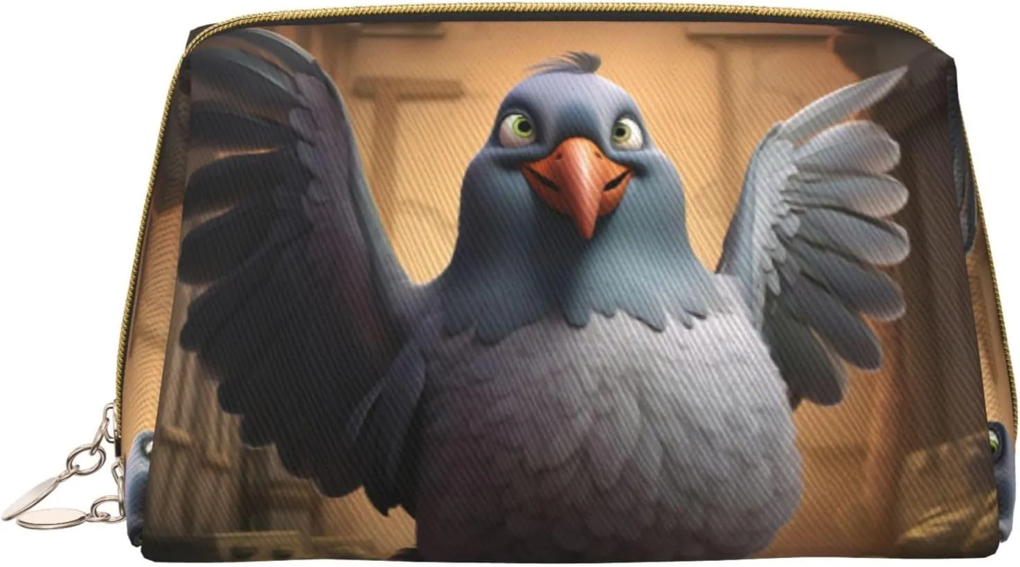 Cartoon Pigeon 1 Leather Toiletry Organizer Bag, Travel-Friendly Makeup Pouch For Women
