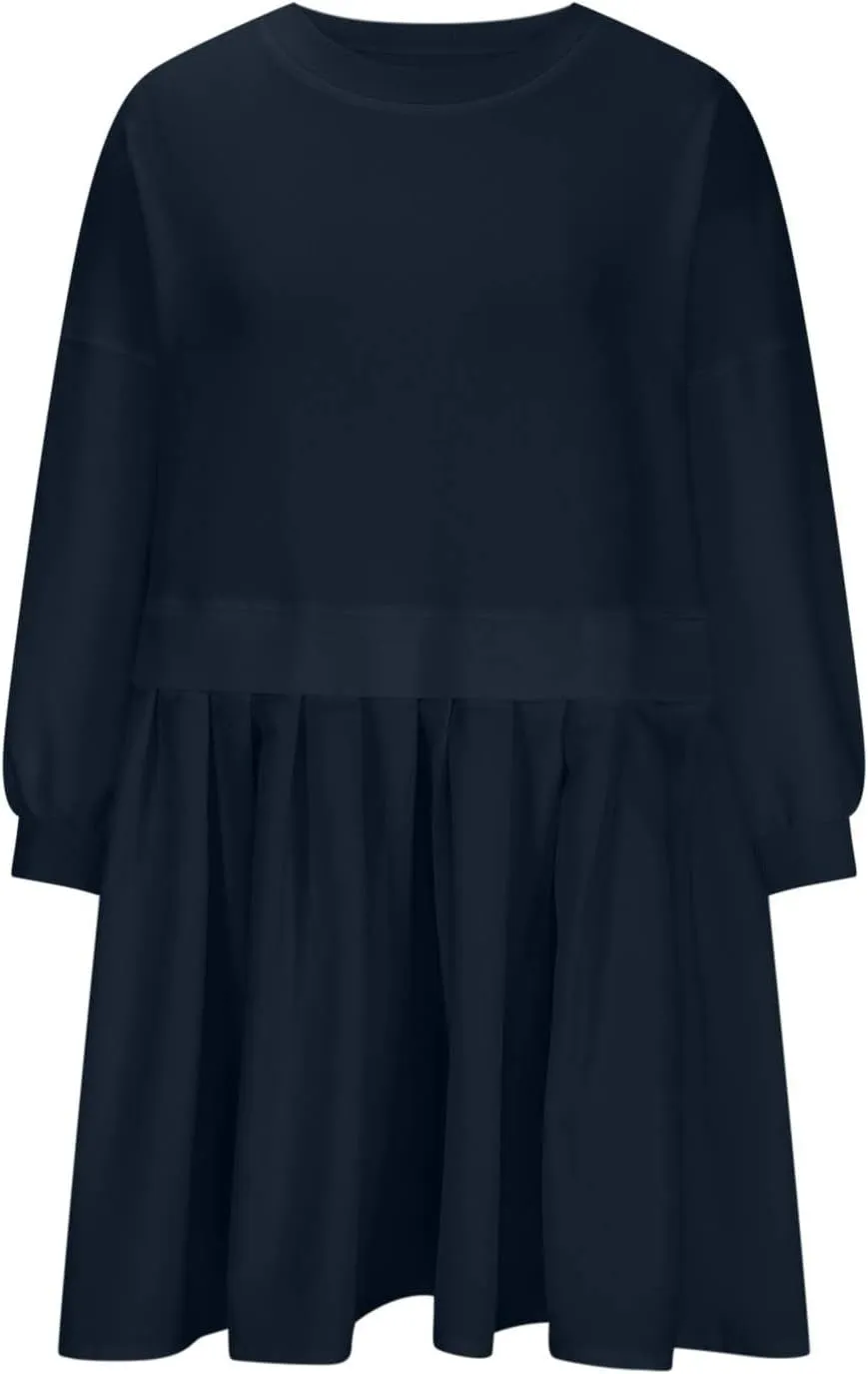 Casual Dresses for Women Plus Size Fall Fashion Long Sleeve Crewneck Patchwork Sweatshirt Dress Sweet Cute Pullover