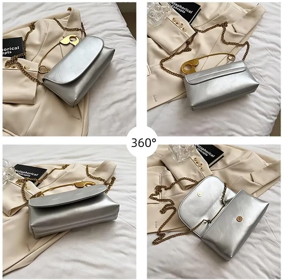 Chain Crossbody Purse for Women Stylish Top Handle Bag PU Leather Shoulder Bag Designer Clutch Purse Hobo Tote Handbag