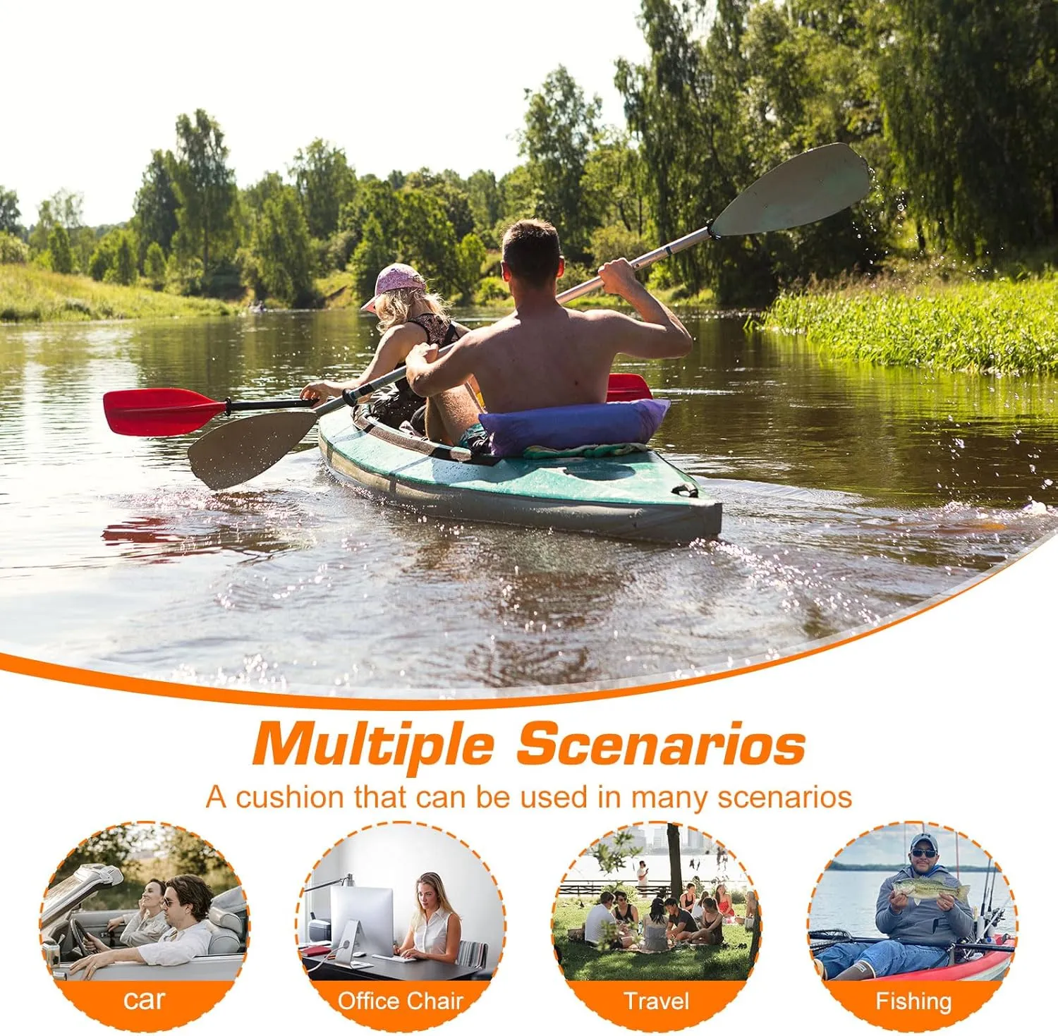 CHANGE MOORE Anti-Slip Boat Seat Cushion: Thicken Canoe Accessories Comfortable Waterproof Gel Paddle Board Seat Kayak Accessories for Enhanced Kayak Seating Experience Orange M