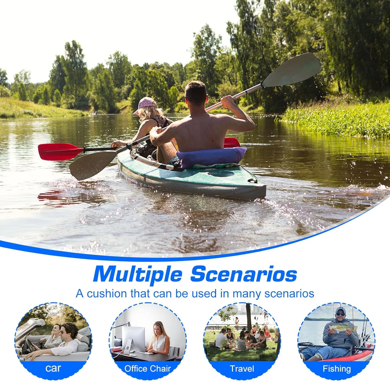 CHANGE MOORE Anti-Slip Paddle Board Seat: Comfortable Thicken Kayak Seat Cushion Waterproof Gel Canoe Seat Kayak Accessories for Enhanced Kayak Seating Experience Blue M