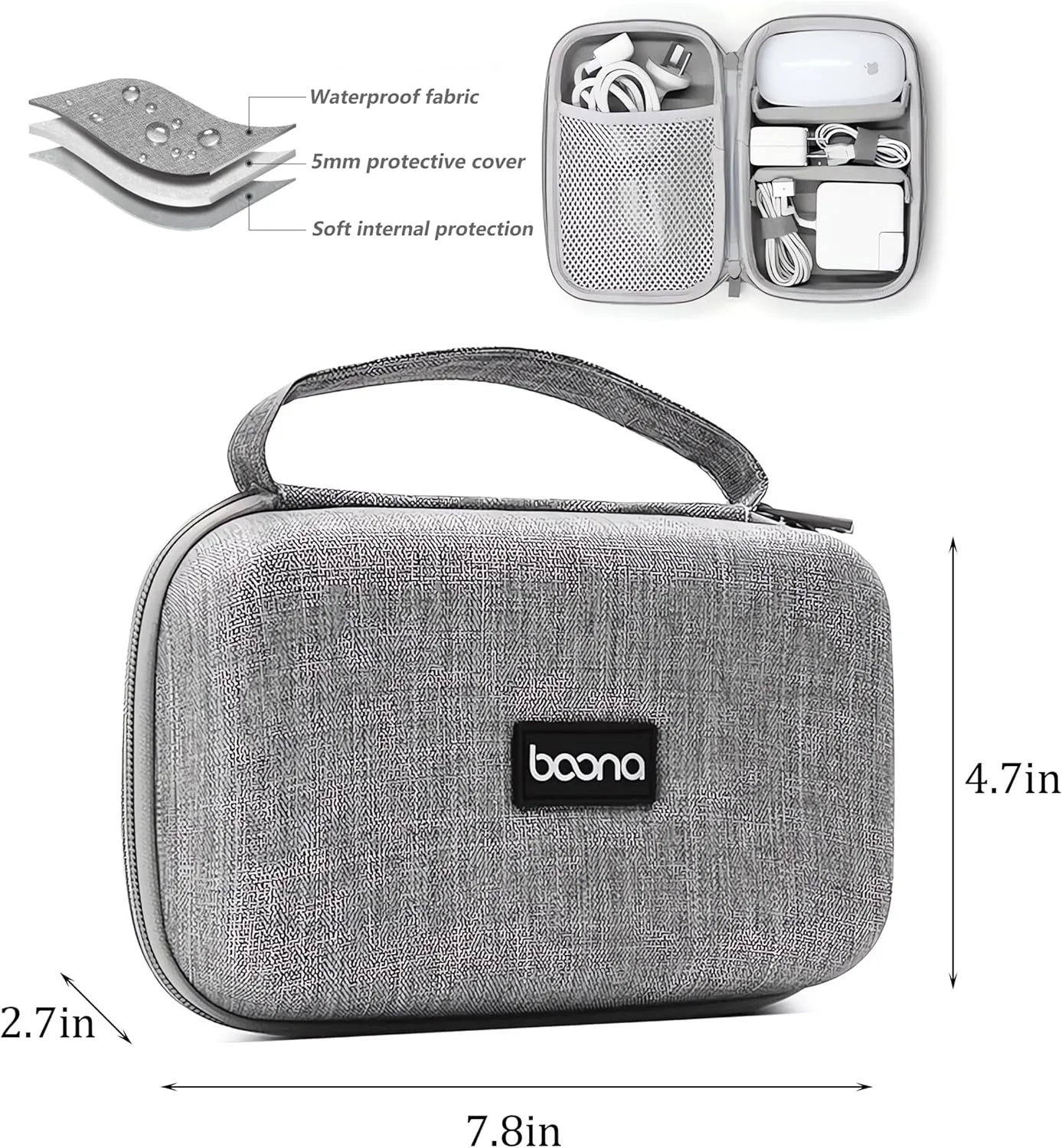Charger Case for MacBook, 7.9"x4.7" Computer Charger Organizer, Apple Magic Mouse Apple Pencil USB Flash Disk SD Card Small Portable Accessories Bag (Grey)…