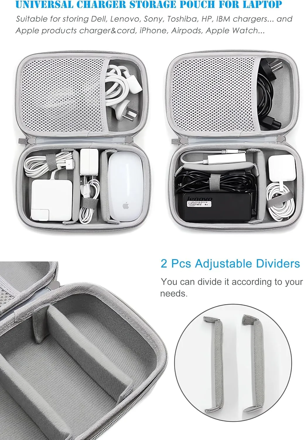 Charger Case for MacBook, 7.9"x4.7" Computer Charger Organizer, Apple Magic Mouse Apple Pencil USB Flash Disk SD Card Small Portable Accessories Bag (Grey)…
