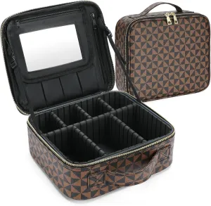 Checkered Makeup Bag, Travel Makeup Train Case, Portable Storage Bag with Dividers, Large Capacity Cosmetic Bags for Women, Makeup bag with Mirror, PU Leather Makeup Organizer Waterproof and Durable