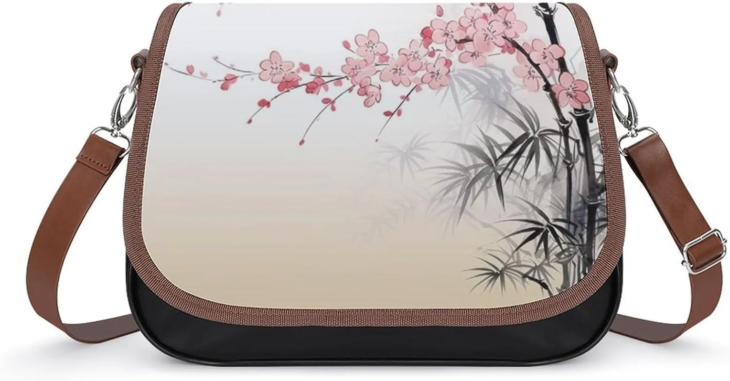 Cherry Blossoms Shoulder Bags PU Leather Shoulder Handbag Large Capacity Crossbody Bag for Women