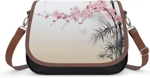 Cherry Blossoms Shoulder Bags PU Leather Shoulder Handbag Large Capacity Crossbody Bag for Women