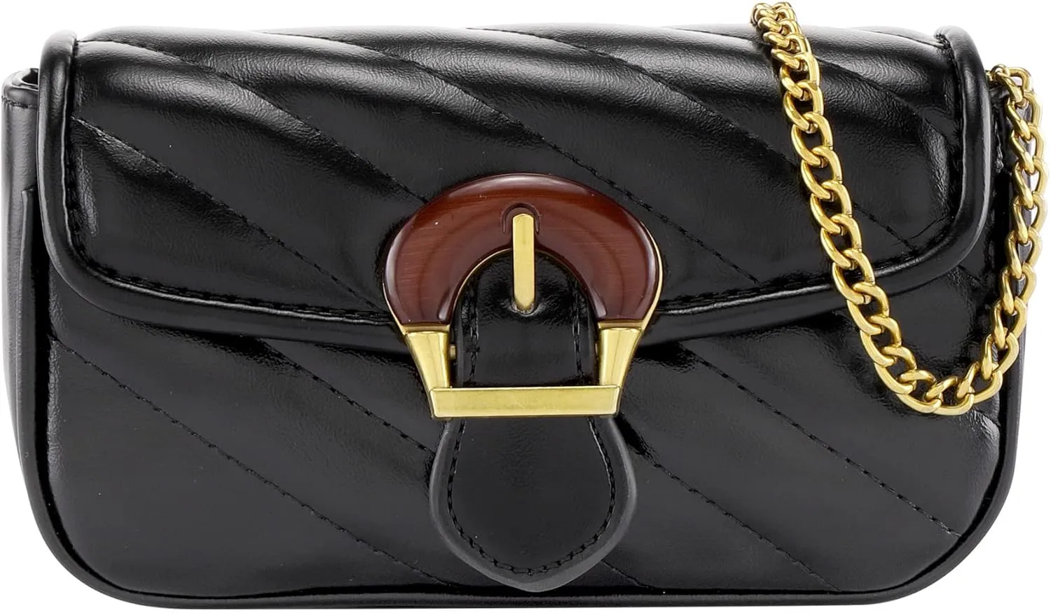 CHIC DIARY Quilted Crossbody for Women Faux Leather Small Shoulder Bag Square Black Clutch Purse with Chain Strap