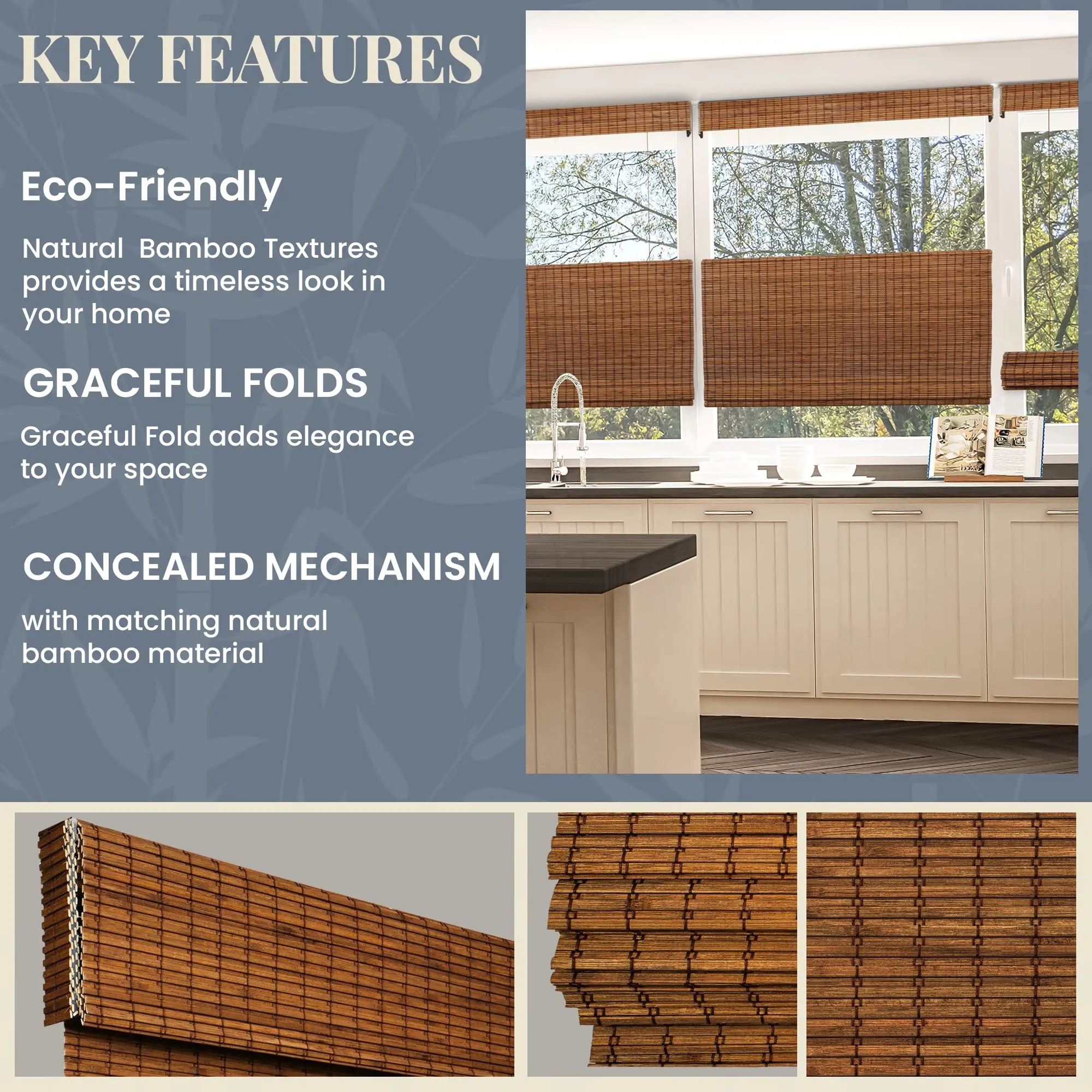 CHICOLOGY Top Down Bottom Up Cordless Bamboo Blinds, Bamboo Blinds, Roman Window Shade, Window Shade Roman, Patio Blinds and Shades, Porch Shades Outdoor Roll Up, Frost, 35" W X 64" H