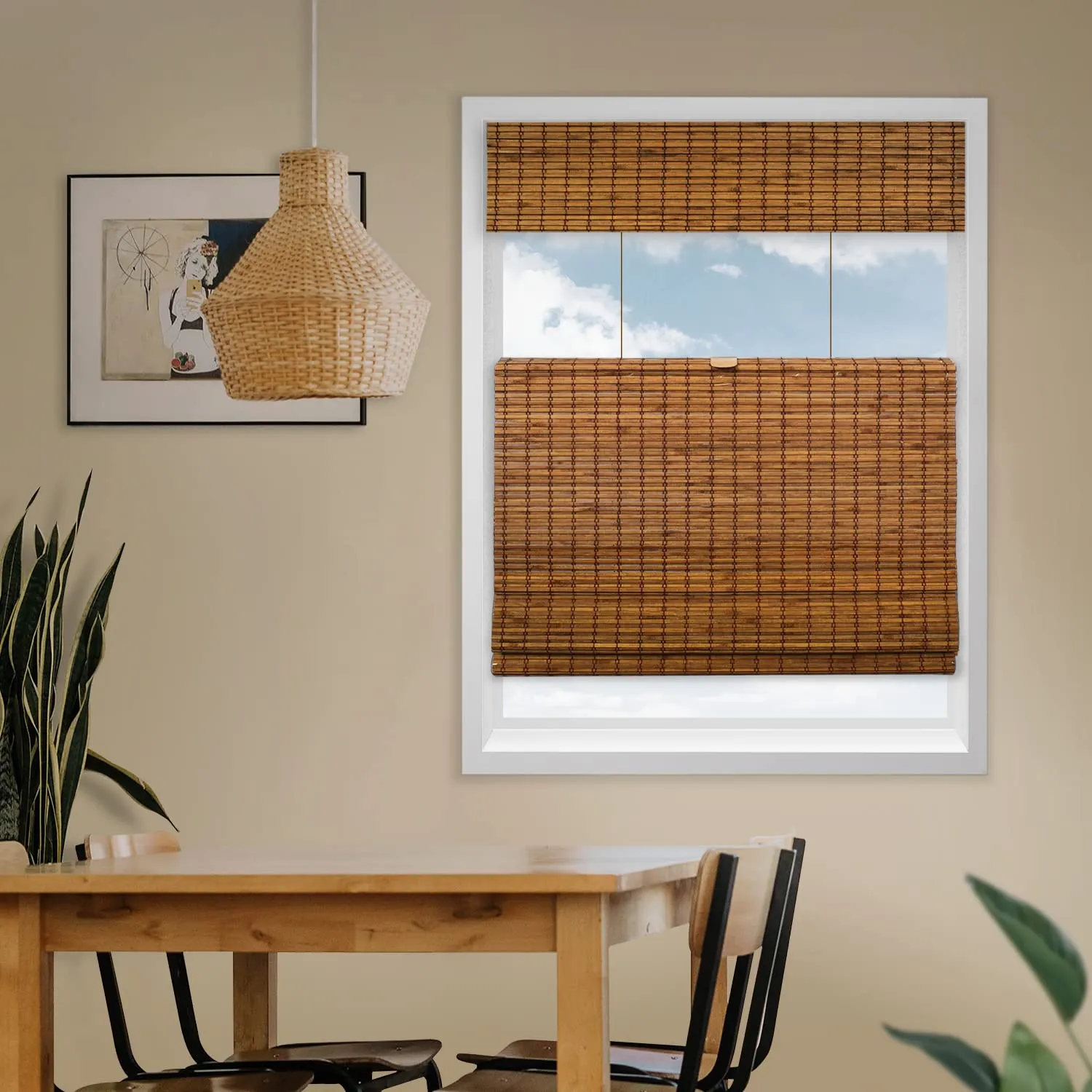 CHICOLOGY Top Down Bottom Up Cordless Bamboo Blinds, Bamboo Blinds, Roman Window Shade, Window Shade Roman, Patio Blinds and Shades, Porch Shades Outdoor Roll Up, Frost, 35" W X 64" H