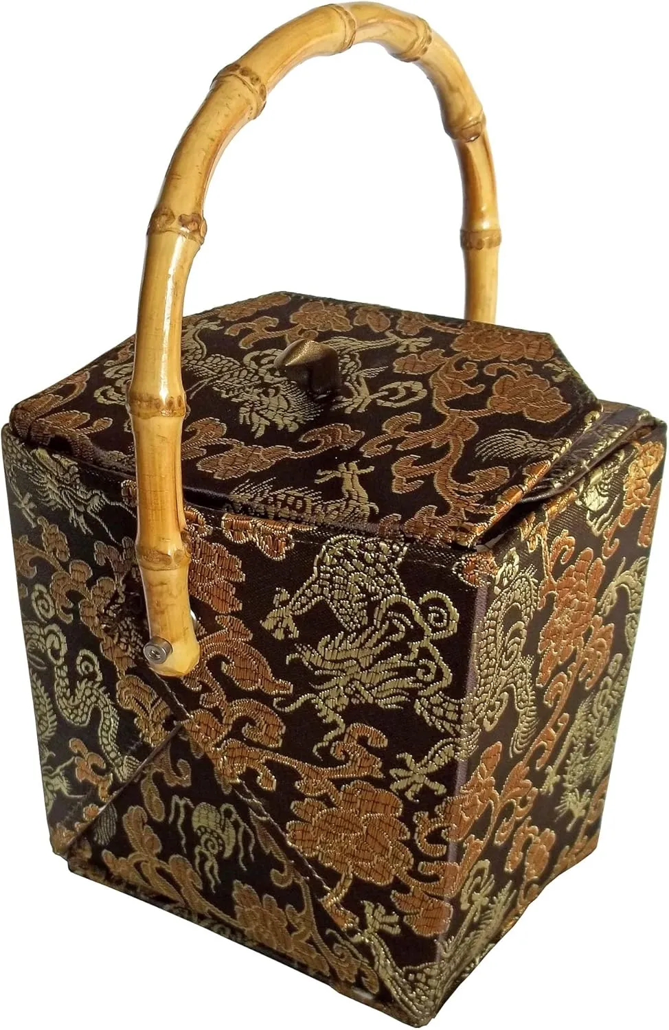 Chocolate Brown Take-Out-Box Handbags (Chinese Dragon Brocade)