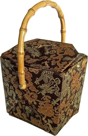 Chocolate Brown Take-Out-Box Handbags (Chinese Dragon Brocade)