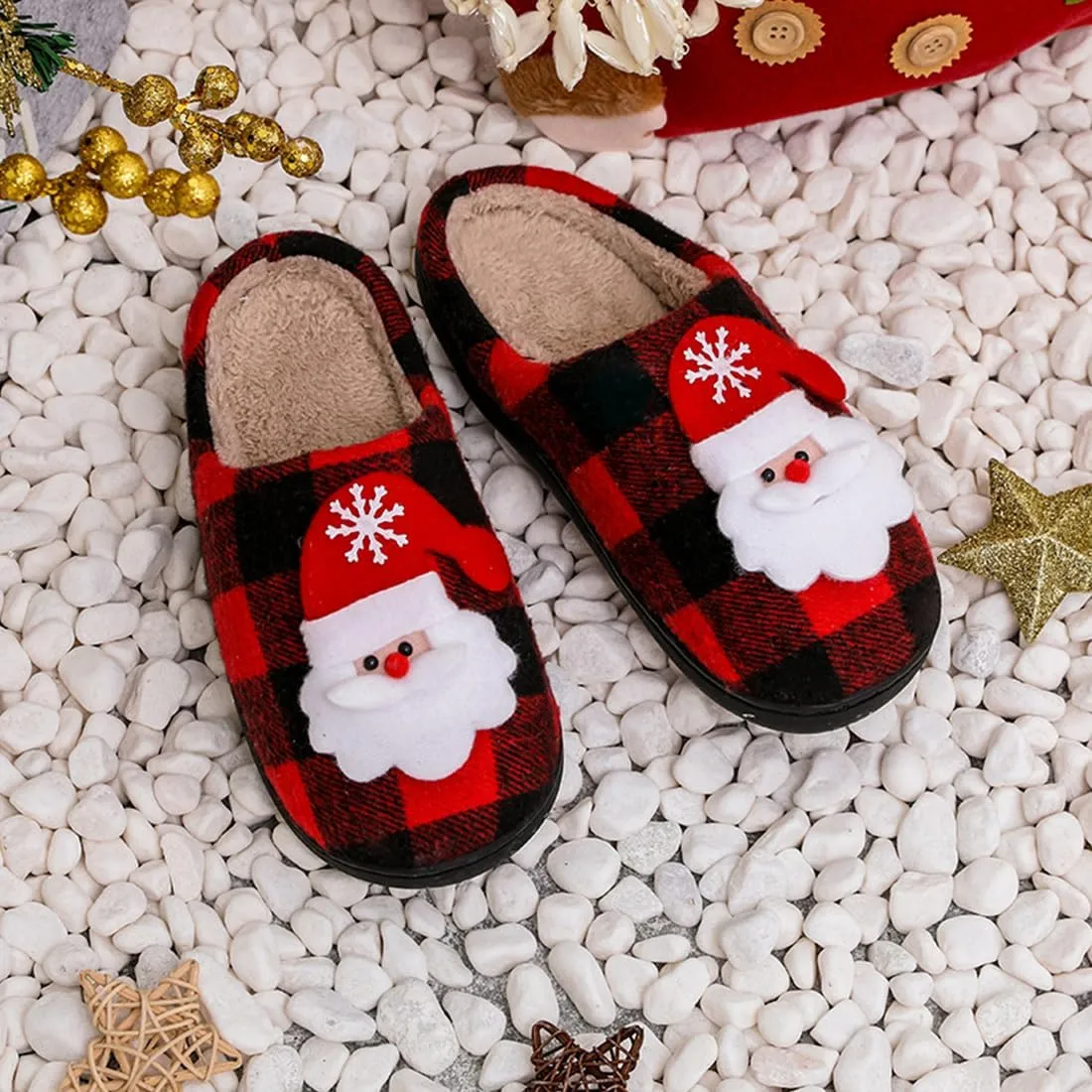 Christmas Slippers for Womens Mens Plush Warm Christmas Reindeer Moose Santa Claus Elk Slippers Winter Soft Fuzzy House Slippers Cozy Indoor Shoes, Christmas Gifts For Girls Wife Girlfriend