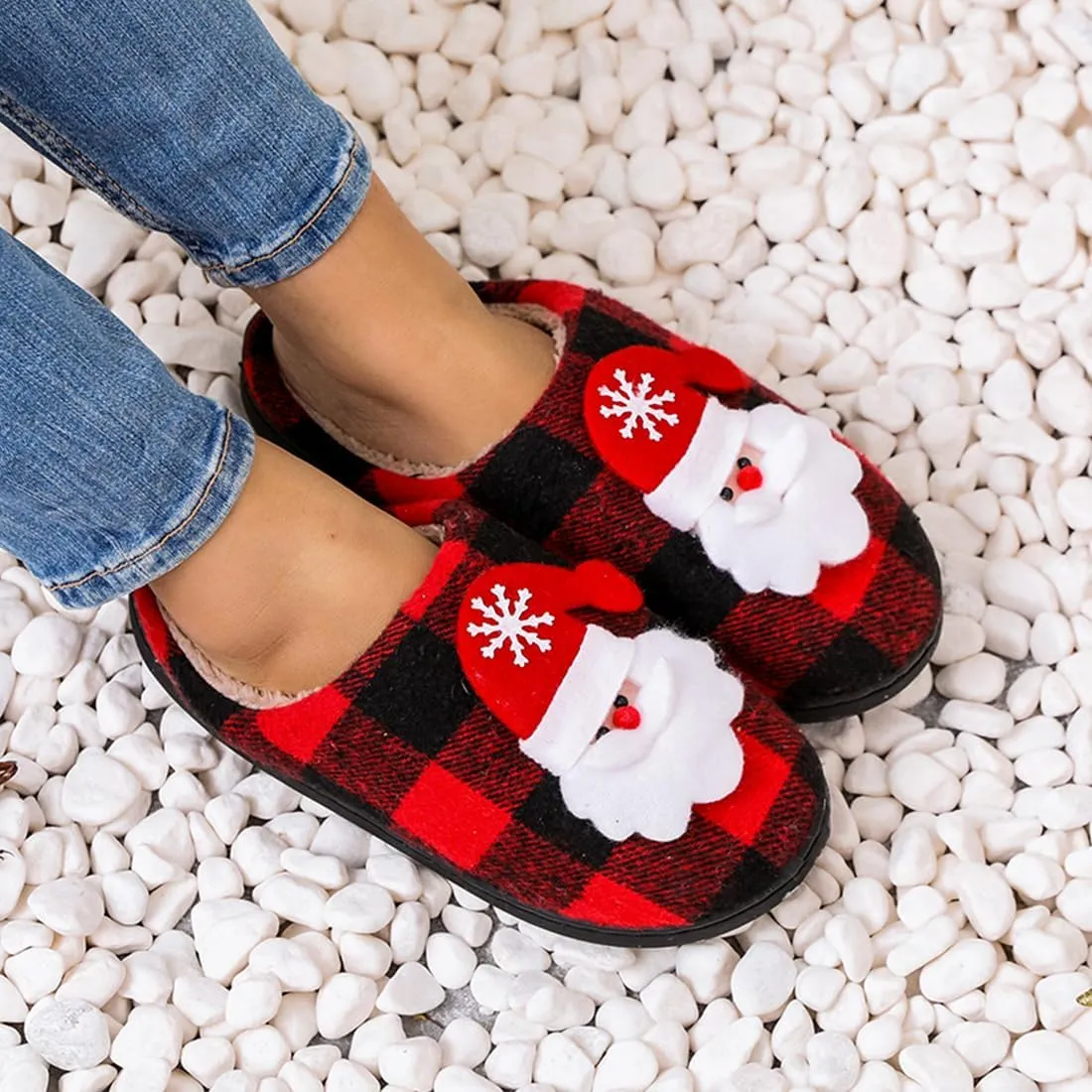 Christmas Slippers for Womens Mens Plush Warm Christmas Reindeer Moose Santa Claus Elk Slippers Winter Soft Fuzzy House Slippers Cozy Indoor Shoes, Christmas Gifts For Girls Wife Girlfriend