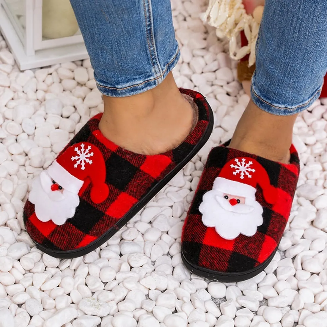 Christmas Slippers for Womens Mens Plush Warm Christmas Reindeer Moose Santa Claus Elk Slippers Winter Soft Fuzzy House Slippers Cozy Indoor Shoes, Christmas Gifts For Girls Wife Girlfriend