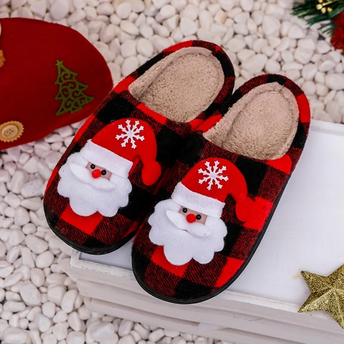 Christmas Slippers for Womens Mens Plush Warm Christmas Reindeer Moose Santa Claus Elk Slippers Winter Soft Fuzzy House Slippers Cozy Indoor Shoes, Christmas Gifts For Girls Wife Girlfriend