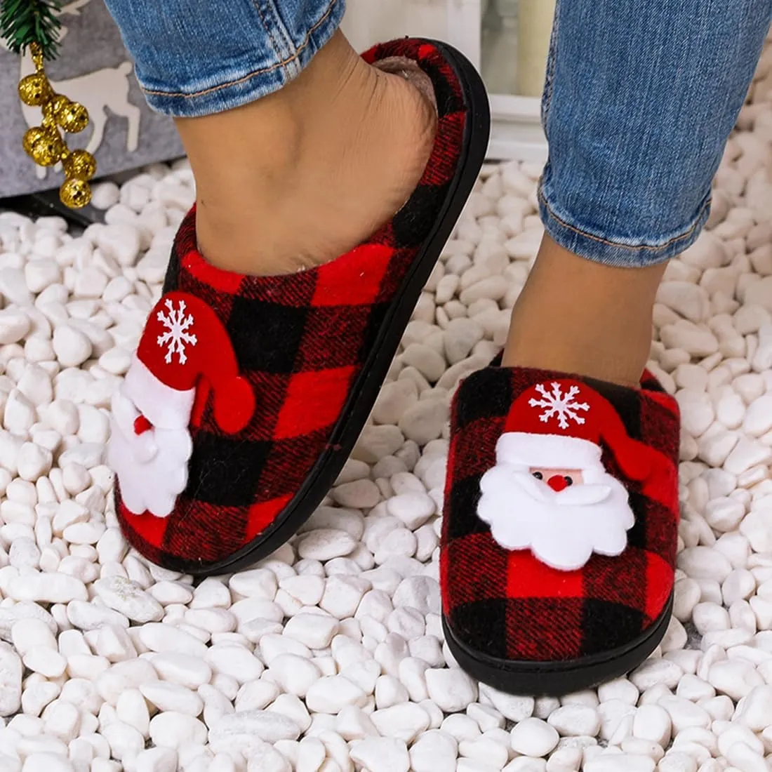 Christmas Slippers for Womens Mens Plush Warm Christmas Reindeer Moose Santa Claus Elk Slippers Winter Soft Fuzzy House Slippers Cozy Indoor Shoes, Christmas Gifts For Girls Wife Girlfriend