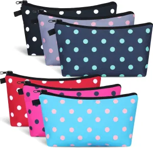 Chuangdi 6 Pieces Makeup Bag Toiletry Pouch Waterproof Cosmetic Bag with Zipper Travel Packing Pouch 8.7 x 5.3 Inch Small Cosmetic Organizer Accessory for Women and Men(Polka Dots Style)