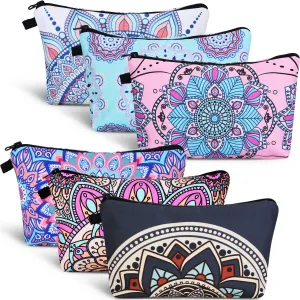 Chuangdi 6 Pieces Makeup Bag Toiletry Pouch Waterproof Cosmetic Bag with Zipper Travel Packing Pouch 8.7 x 5.3 Inch Small Cosmetic Organizer Accessory for Women and Men(Vintage Style)