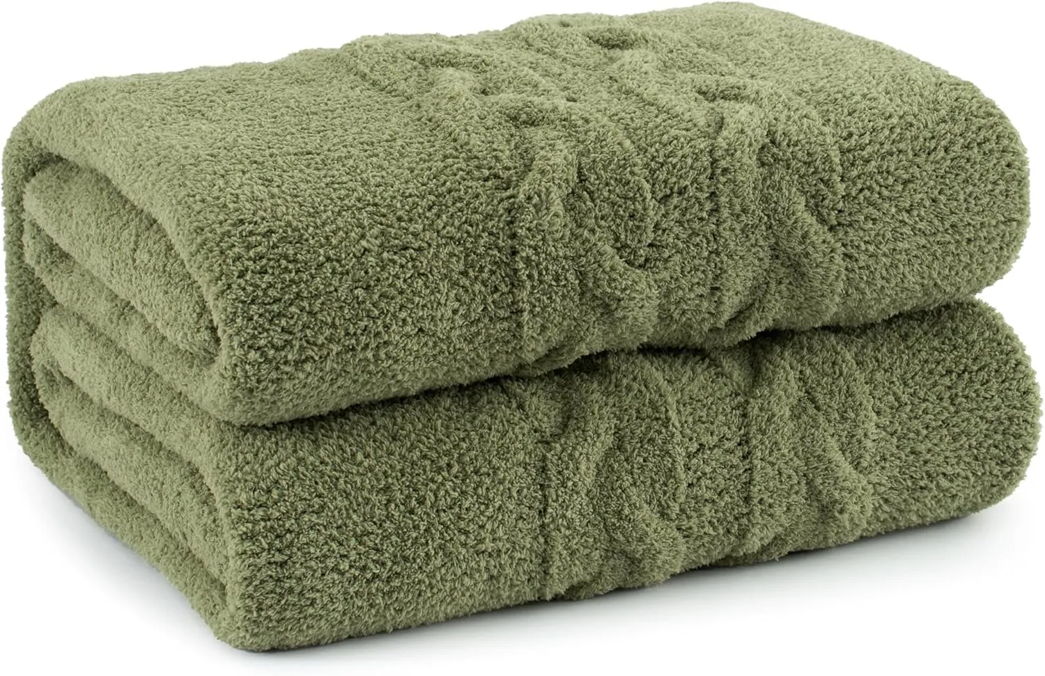 Chunky Knit Blanket Super Soft Cable Fluffy Microfiber Cozy Warm Winter Blankets for Couch Sofa Bed Twin Size 60"X80" Olive Green