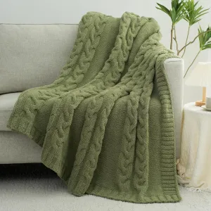 Chunky Knit Blanket Super Soft Cable Fluffy Microfiber Cozy Warm Winter Blankets for Couch Sofa Bed Twin Size 60"X80" Olive Green