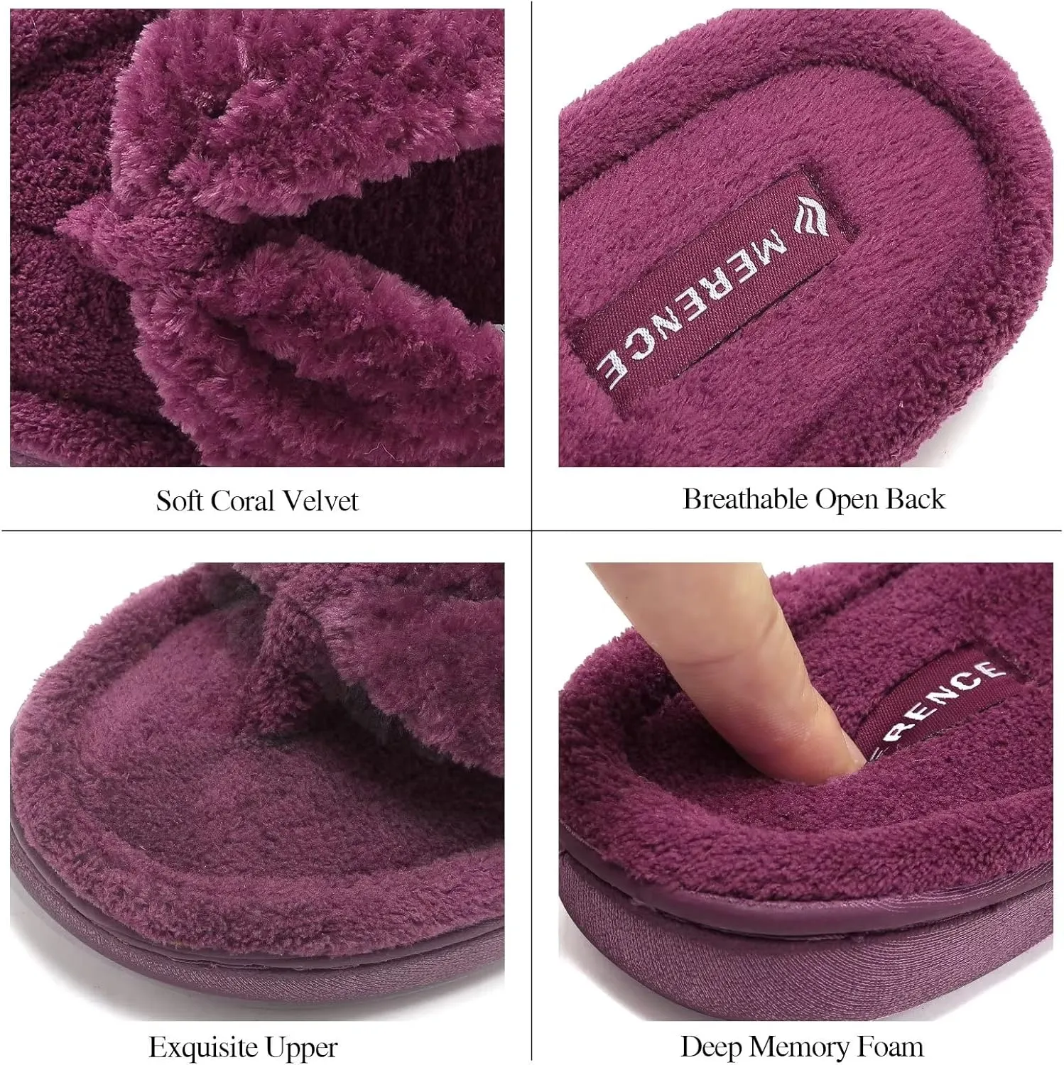 CIOR Women's Cozy Memory Foam Spa Thong Flip Flops House Indoor Slippers Plush Gridding Velvet Lining Clog Style-U1MTW017-0716