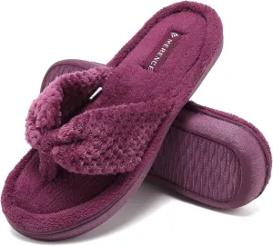 CIOR Women's Cozy Memory Foam Spa Thong Flip Flops House Indoor Slippers Plush Gridding Velvet Lining Clog Style-U1MTW017-0716