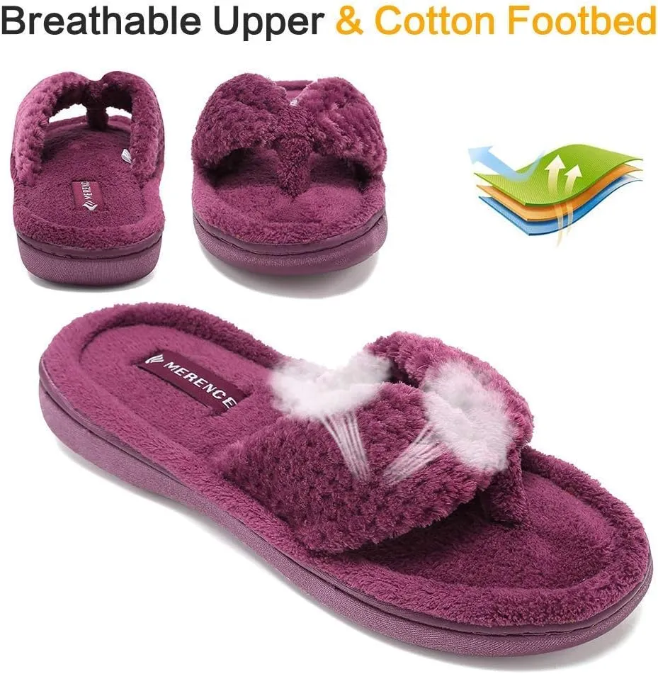 CIOR Women's Cozy Memory Foam Spa Thong Flip Flops House Indoor Slippers Plush Gridding Velvet Lining Clog Style-U1MTW017-0716
