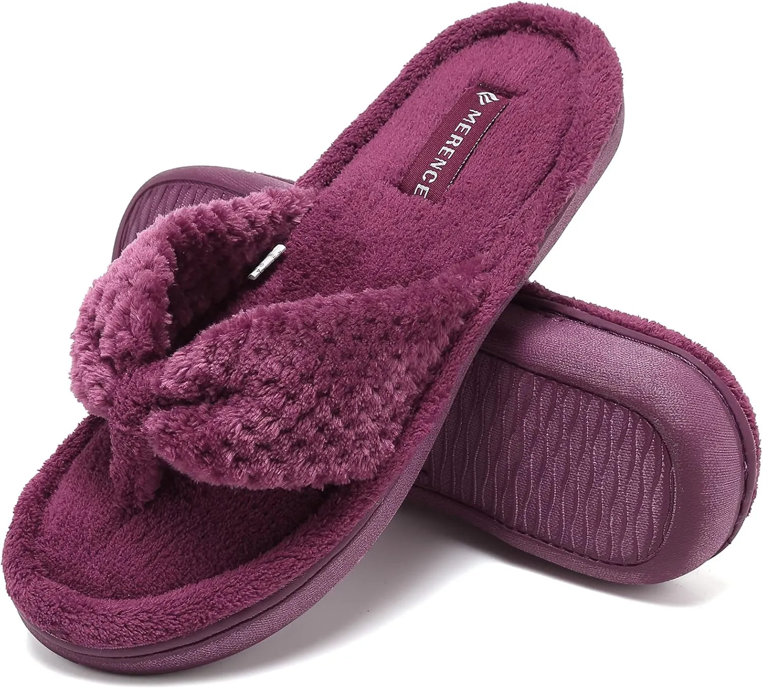 CIOR Women's Cozy Memory Foam Spa Thong Flip Flops House Indoor Slippers Plush Gridding Velvet Lining Clog Style-U1MTW017-0716
