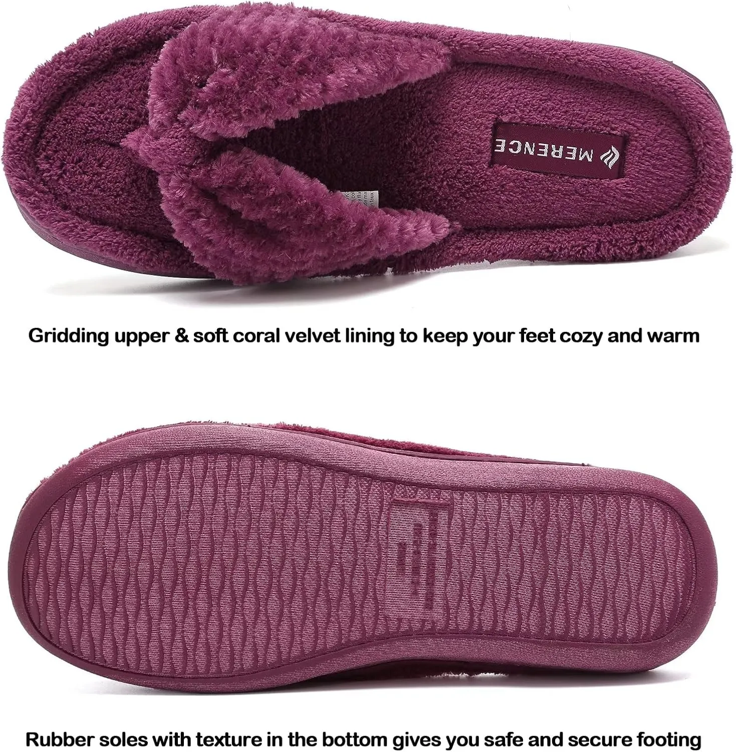 CIOR Women's Cozy Memory Foam Spa Thong Flip Flops House Indoor Slippers Plush Gridding Velvet Lining Clog Style-U1MTW017-0716