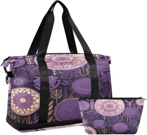 Circle Mandala Purple Duffel Bag Lightweight Carry On Gym Bags for Travel and Weekends, Versatile Overnight Bag with Shoe Compartment