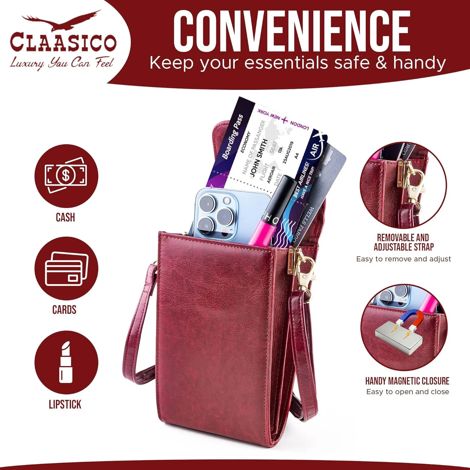 Classico Small Crossbody Phone Purse for Women - Crossbody Bag Wallet for Phone, Cards, Accessories