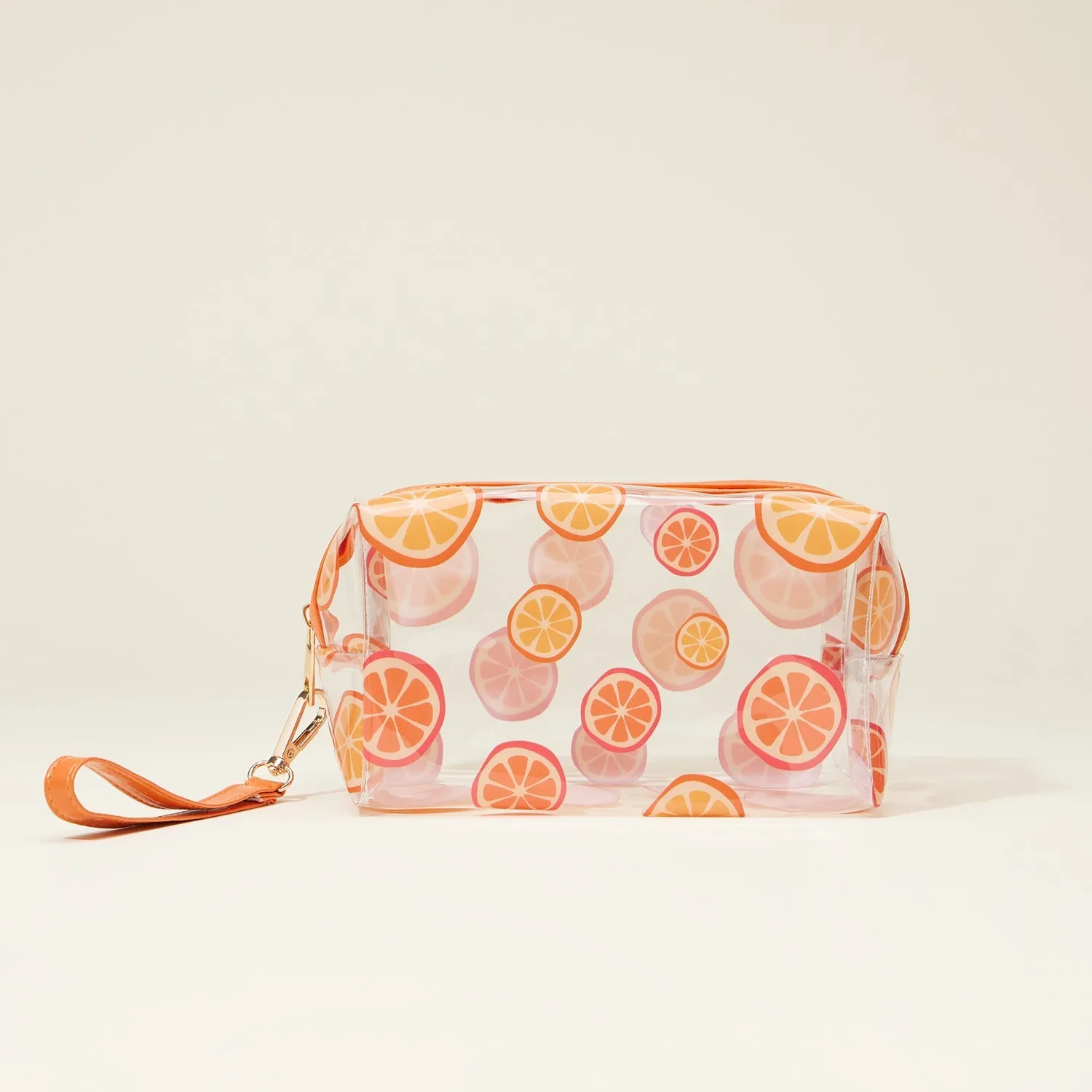 Clear Fruit-Printed Cosmetic Bags with Wrist Strap