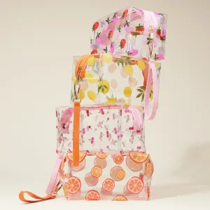 Clear Fruit-Printed Cosmetic Bags with Wrist Strap