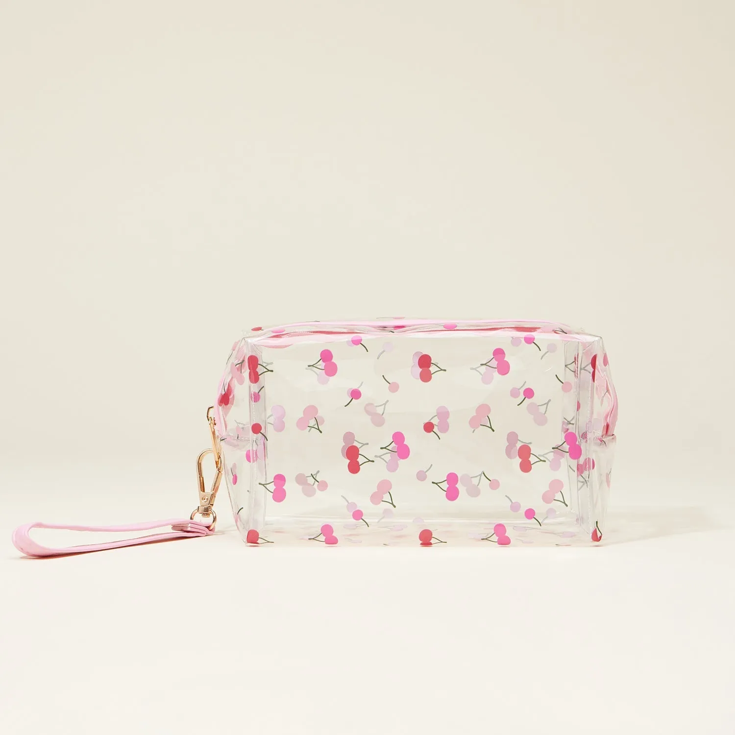 Clear Fruit-Printed Cosmetic Bags with Wrist Strap