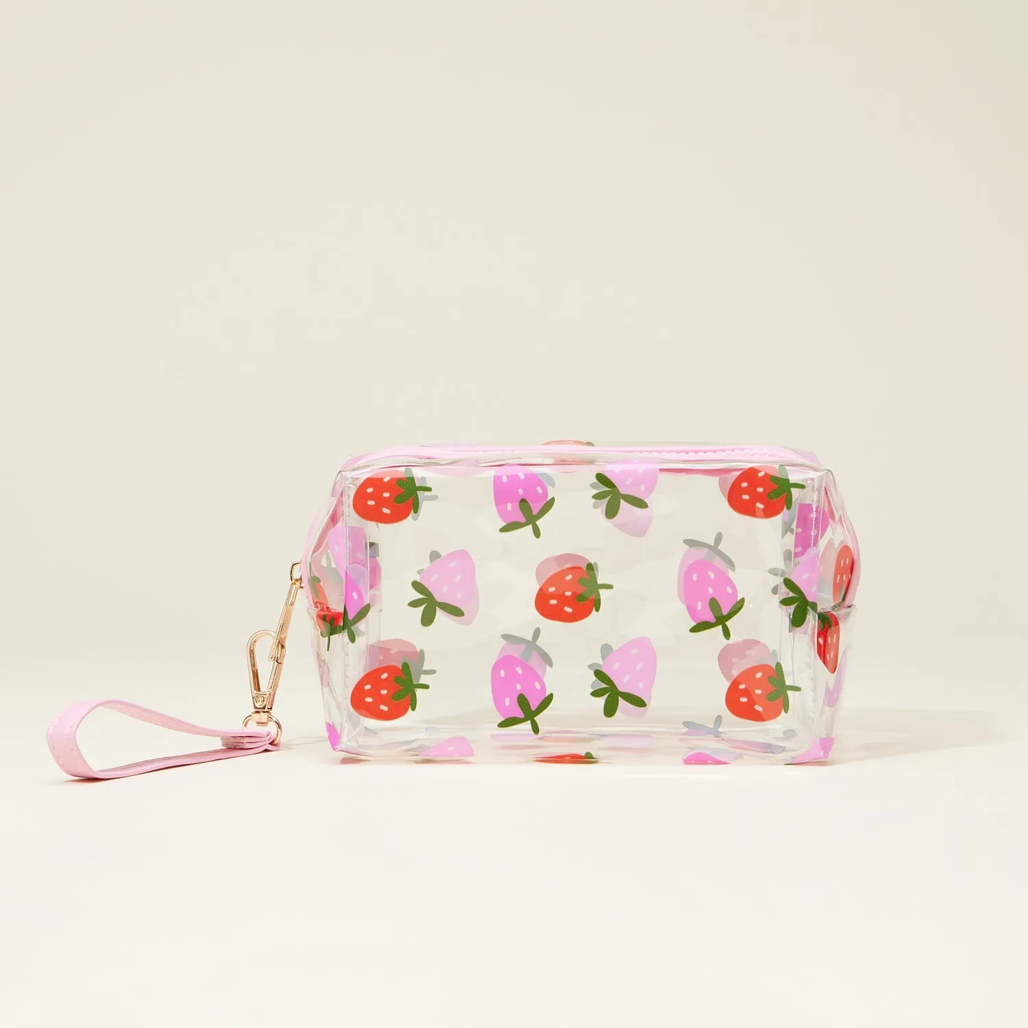 Clear Fruit-Printed Cosmetic Bags with Wrist Strap