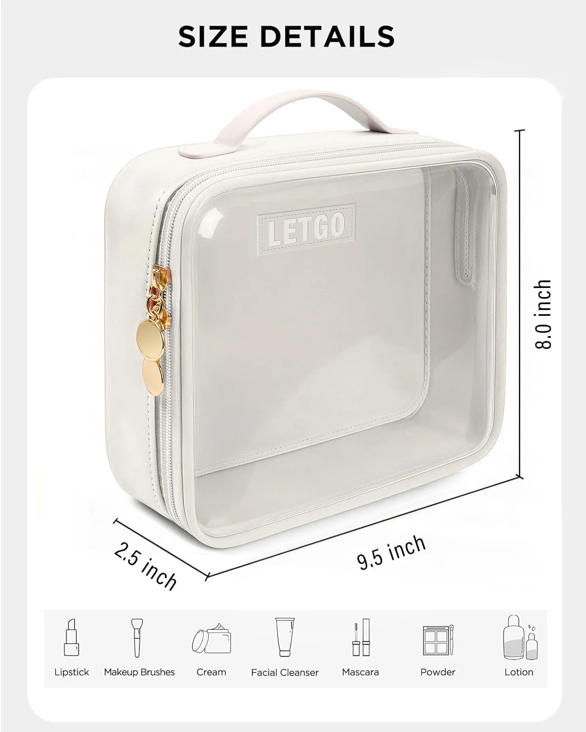 Clear Makeup Bags - Valentines Day Gifts for Her-TSA Approved Toiletry Bag with Handle Large Opening,Clear Toiletry Bags for Traveling Travel Essentials Travel Size Toiletries Accessories(Large White)