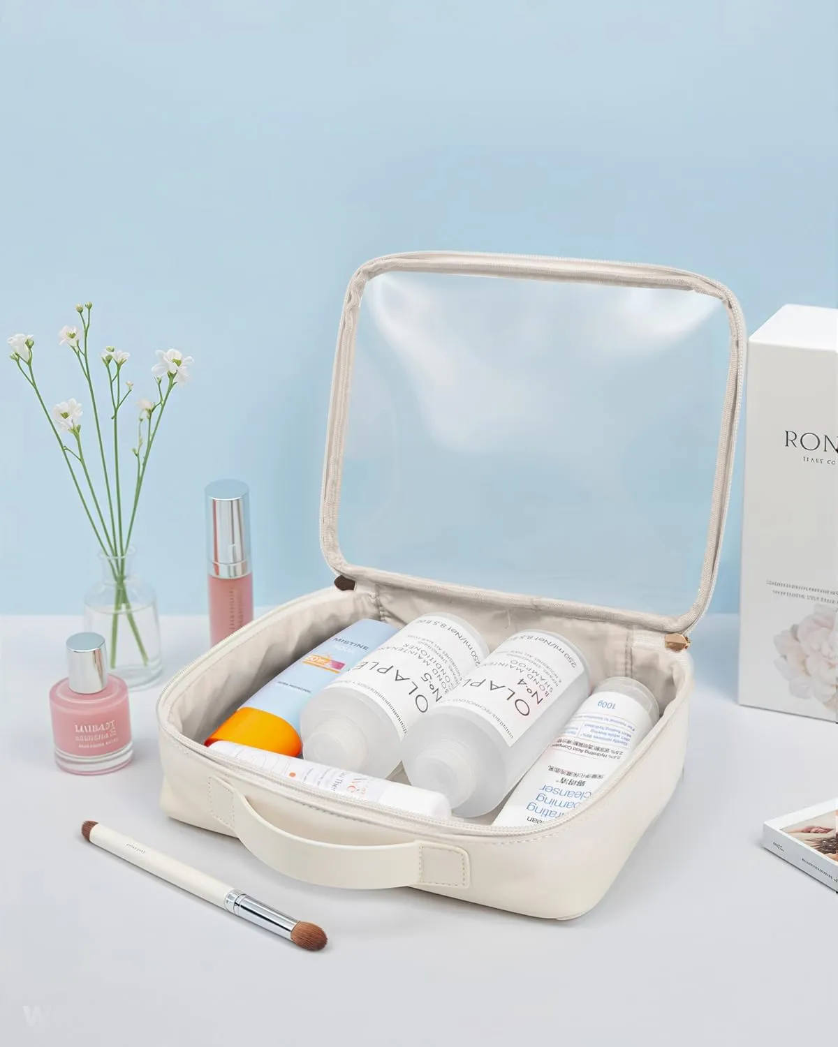 Clear Makeup Bags - Valentines Day Gifts for Her-TSA Approved Toiletry Bag with Handle Large Opening,Clear Toiletry Bags for Traveling Travel Essentials Travel Size Toiletries Accessories(Large White)