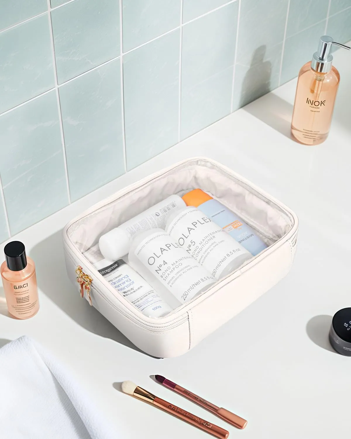 Clear Makeup Bags - Valentines Day Gifts for Her-TSA Approved Toiletry Bag with Handle Large Opening,Clear Toiletry Bags for Traveling Travel Essentials Travel Size Toiletries Accessories(Large White)
