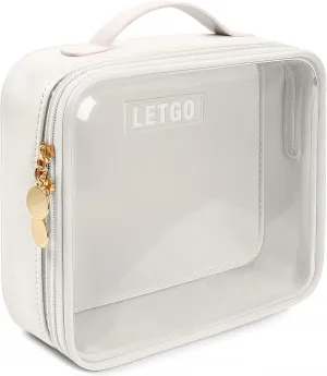 Clear Makeup Bags - Valentines Day Gifts for Her-TSA Approved Toiletry Bag with Handle Large Opening,Clear Toiletry Bags for Traveling Travel Essentials Travel Size Toiletries Accessories(Large White)