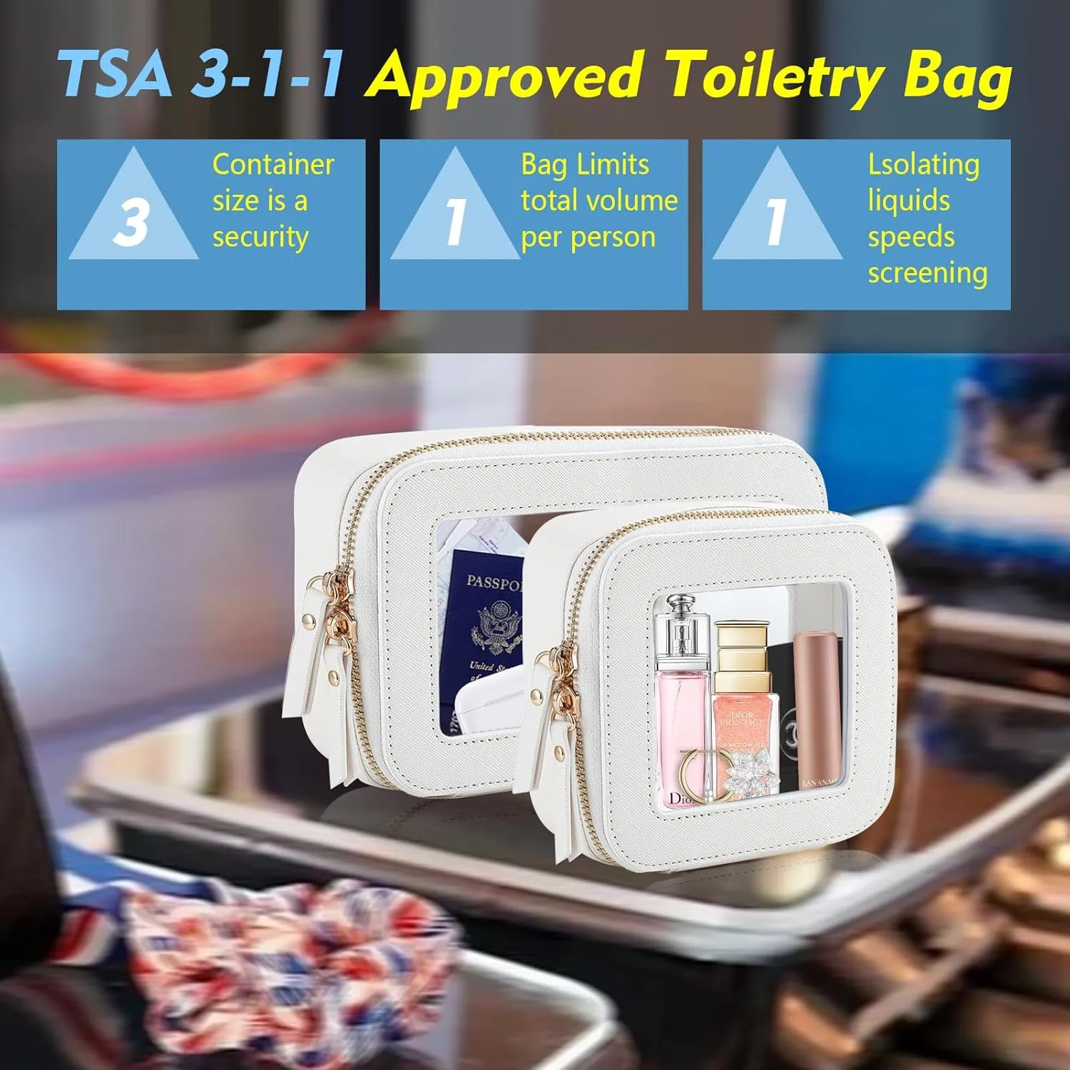 Clear Toiletry Bag and Mini Makeup Bag with Zipper Set is a Convenient, Waterproof Toiletry Bag for Travel and Essentials for Women on the Go(Black, M MINI)