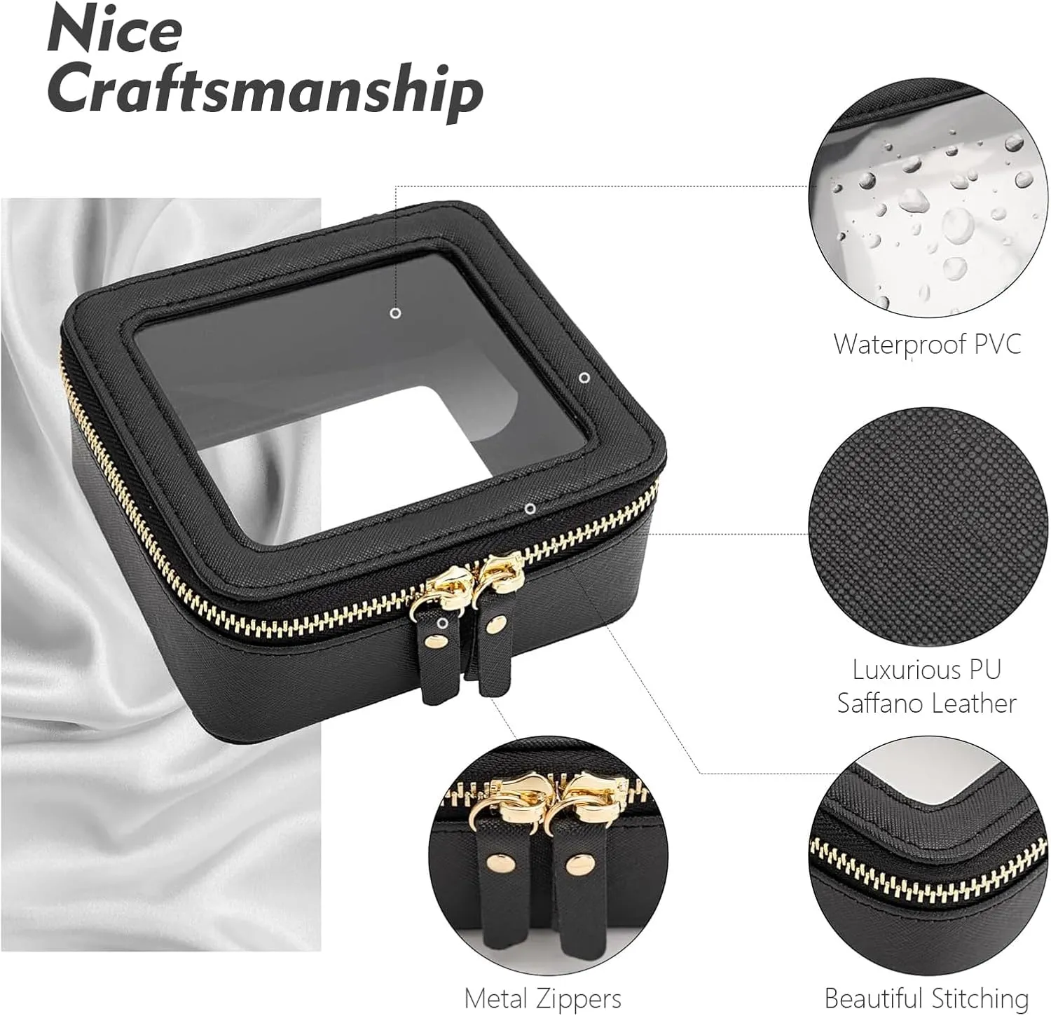 Clear Toiletry Bag and Mini Makeup Bag with Zipper Set is a Convenient, Waterproof Toiletry Bag for Travel and Essentials for Women on the Go(Black, M MINI)