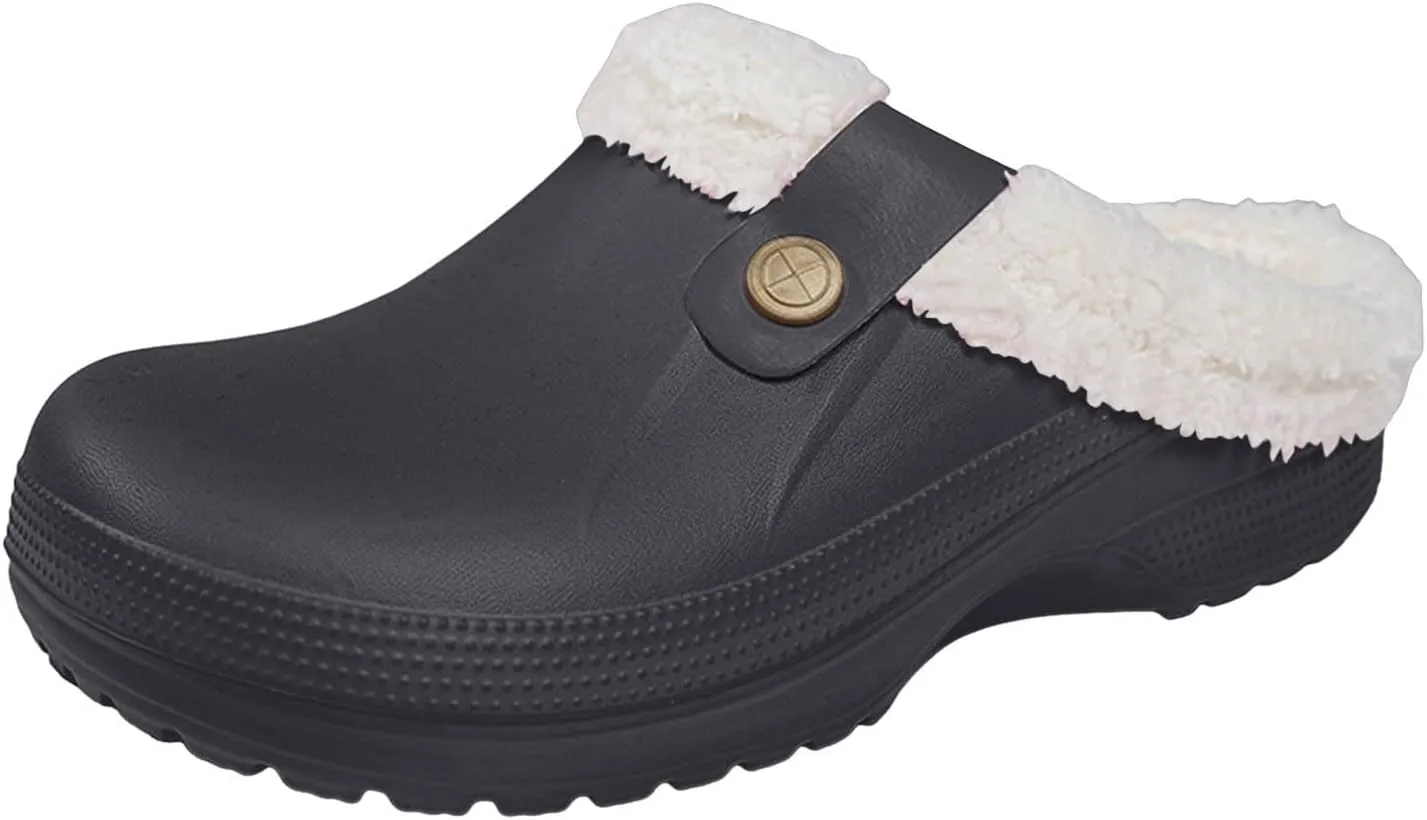 Clog Slippers for Women Classic Fur Lined Clogs Waterproof Winter Fuzzy Slippers for Women Men Indoor and Outdoor