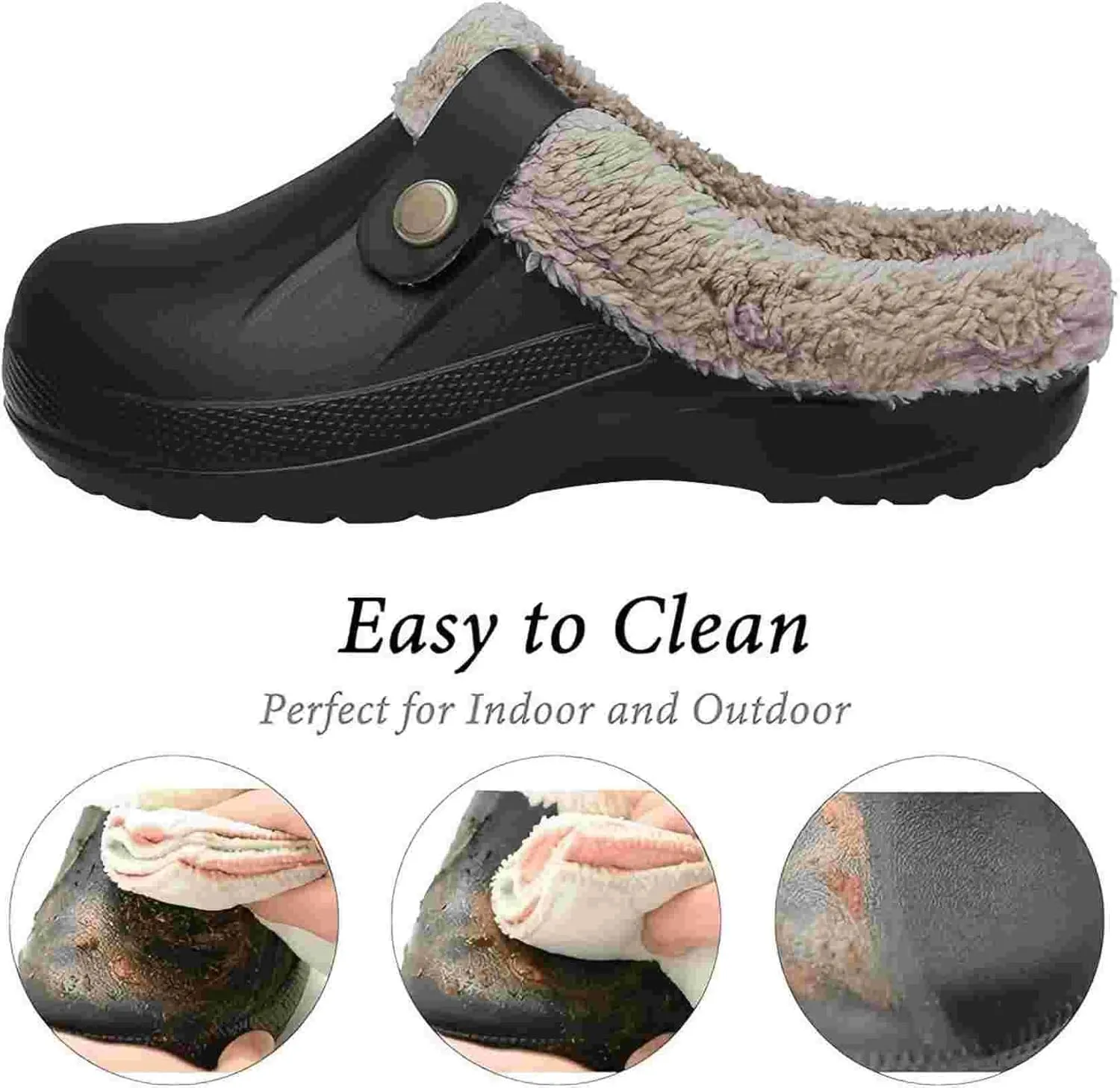 Clog Slippers for Women Classic Fur Lined Clogs Waterproof Winter Fuzzy Slippers for Women Men Indoor and Outdoor