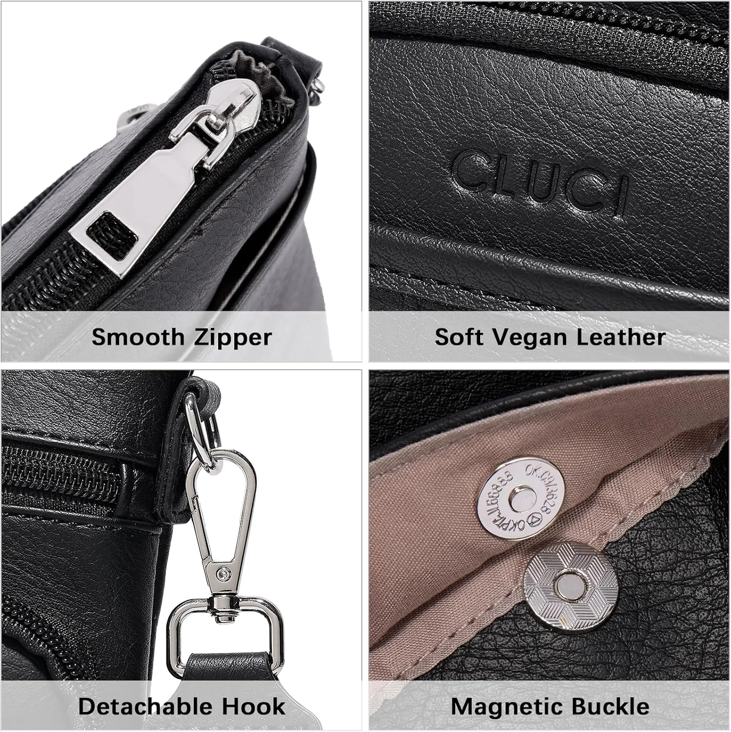CLUCI Small Crossbody Bags for Women PU Leather Cell Phone Purse Wallet with Adjustable Guitar Strap