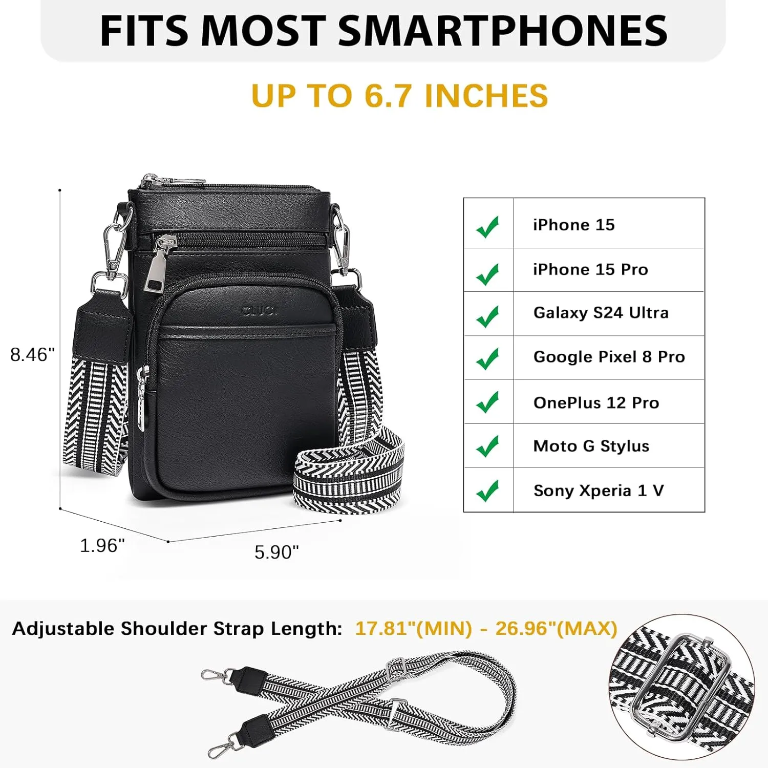 CLUCI Small Crossbody Bags for Women PU Leather Cell Phone Purse Wallet with Adjustable Guitar Strap