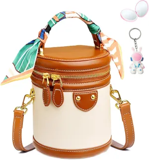 Colorblock Bucket Bag For Women,Leather Fashion Versatile Colorblock Cylinder Bag,Fashionable Crossbody Bag for Womens