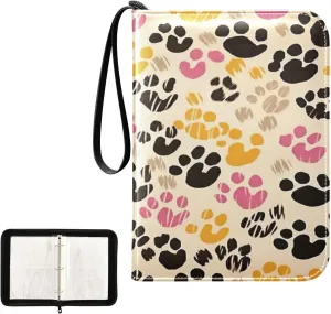 Colorful Dog Paw Collectible Trading Card Albums, Waterproof PU Card Collection Binder Fits 400 Cards with Removable Sleeves for Baseball Card, Football Card