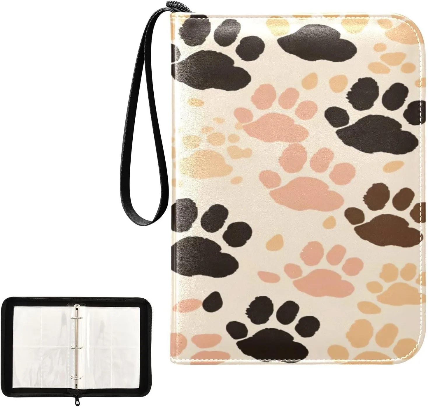 Colorful Dog Paws Collectible Trading Card Albums, Waterproof PU Card Collection Binder Fits 400 Cards with Removable Sleeves for Baseball Card, Football Card